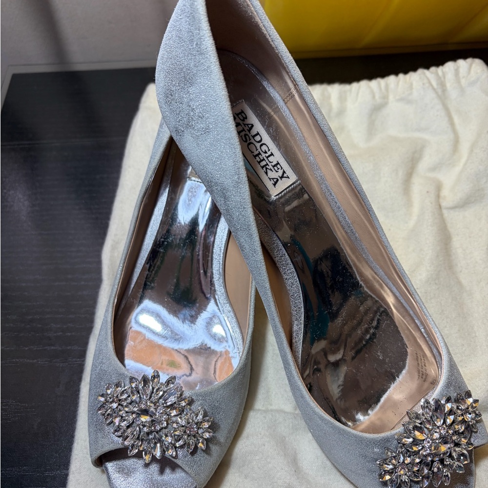 Badgley Mischka Silver Embellished Heels